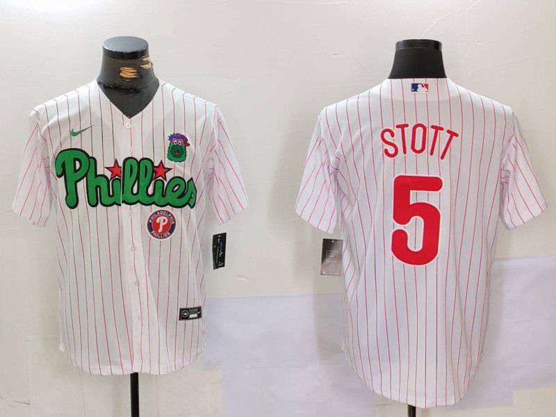 Men Philadelphia Phillies #5 Stott White stripe Second generation Joint Name 2024 Nike MLB Jersey style 3